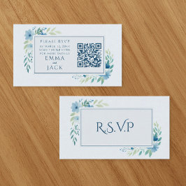 Hübscher Blue Floral Wedding RSVP QR Code Begleitkarte