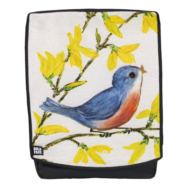 Hübscher Blue Red Bird auf Branch-Blume Rucksack (Vorderseite)