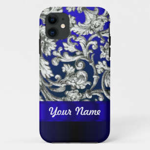 Hübscher Blumendamast in blau Case-Mate iPhone Hülle