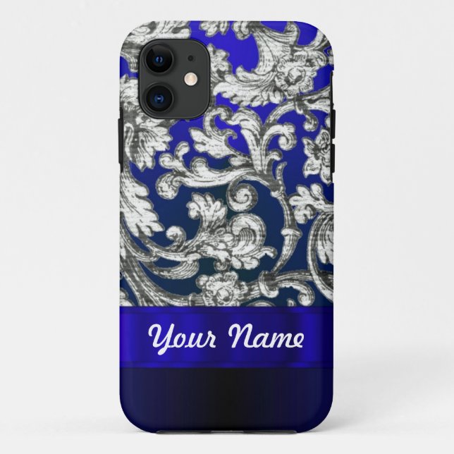 Hübscher Blumendamast in blau Case-Mate iPhone Hülle (Rückseite)