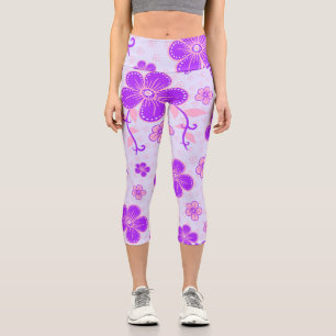 Hübscher Blumendruck Lila und rosa am Lavendel Capri Leggings