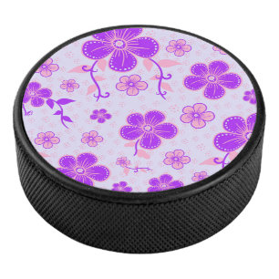 Hübscher Blumendruck Lila und rosa am Lavendel Eishockey Puck