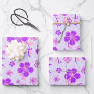 Hübscher Blumendruck Lila und rosa am Lavendel Geschenkpapier Set