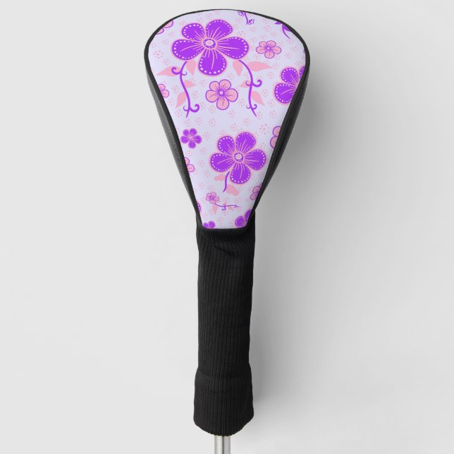 Hübscher Blumendruck Lila und rosa am Lavendel Golf Headcover (Vorderseite)