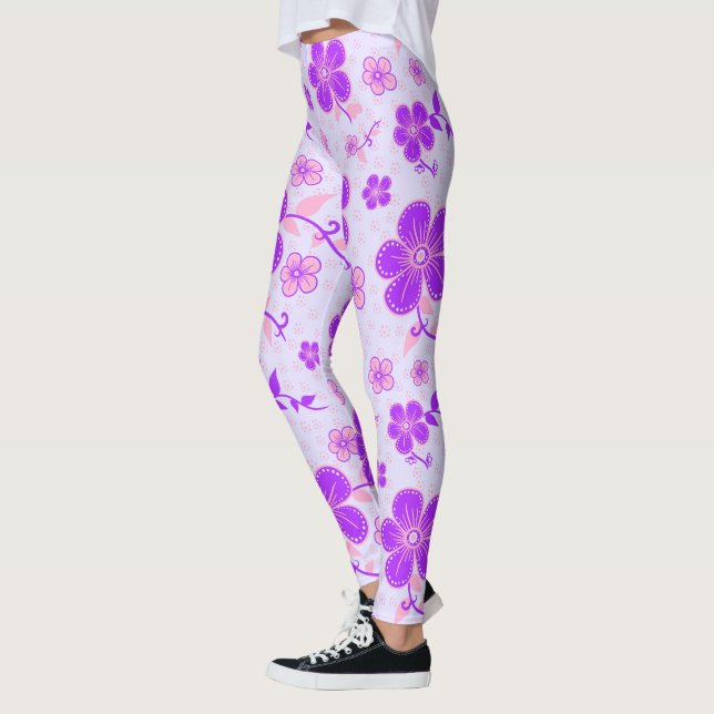 Hübscher Blumendruck Lila und rosa am Lavendel Leggings (Links)