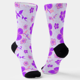 Hübscher Blumendruck Lila und rosa am Lavendel Socken