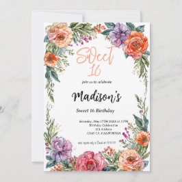 Hübscher, blumenfarbener Bogen Sweet 16 Einladung