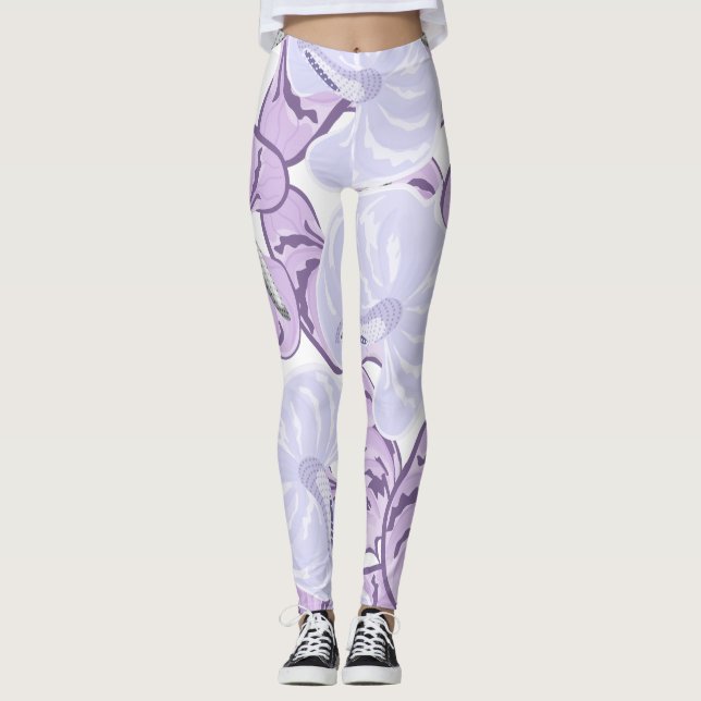 Hübscher Blumengarten weiß und lila modern Leggings (Vorderseite)