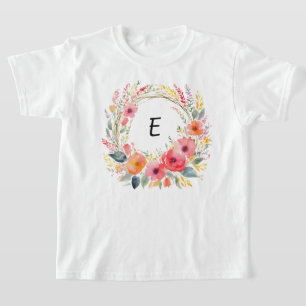 Hübscher Blumenkranz Elegante Blumen Monogramm T-Shirt
