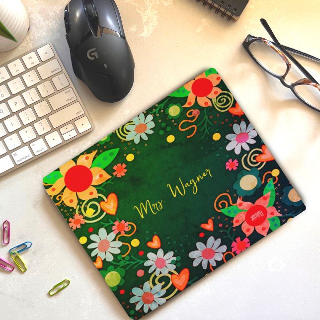 Hübscher Blumenlehrer Personalisiert Green Teacher Mousepad (Von Creator hochgeladen)