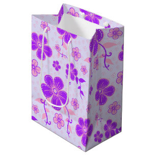 Hübscher Blumenprint lila und rosa auf Lavendel Mittlere Geschenktüte