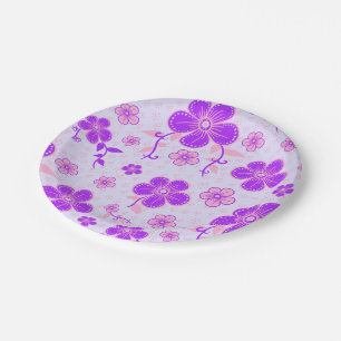 Hübscher Blumenprint lila und rosa auf Lavendel Pappteller