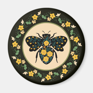 Hübscher Blumenrahmen geblümte Biene  Magnet