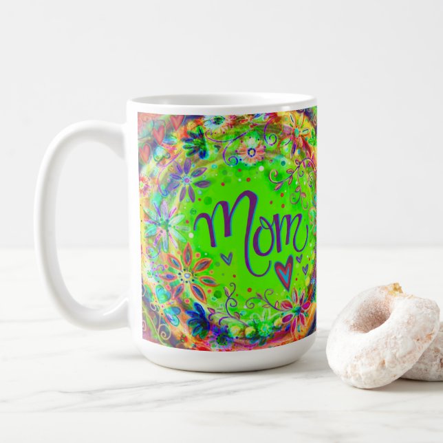 Hübscher Blumenspass Trendy Mama Inspirivity Kaffeetasse (Mit Donut)