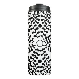 Hübscher blumiger Schwarz-Weiß-Druck Thermosbecher