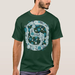 Hübscher Blütenkreis in Blues und Grüntönen T-Shirt