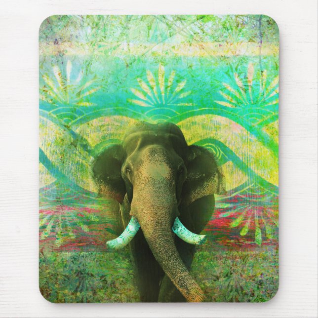 Hübscher Bohemischer Elefant-Türkis-Stammes- Mousepad (Vorne)