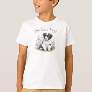 Hübscher Border Collie Hund Blumenmuster T-Shirt