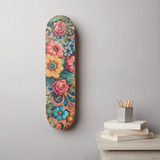 Hübscher Bouquet von Blume Skateboard (Wandkunst)