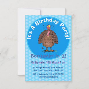 Hübscher, brauner Zuchttruthahn mit Fliegen Cartoo Einladung