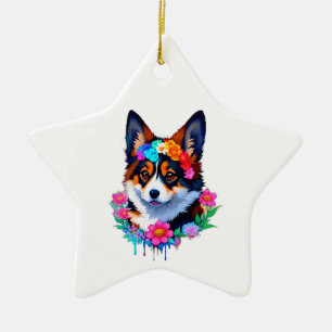 Hübscher Bunter Corgi-Schmuck Keramik Ornament