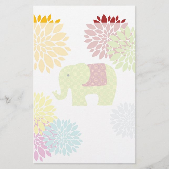 Hübscher bunter Hippie-Elefant-Blumen-Power Briefpapier (Vorderseite)