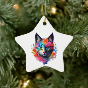 Hübscher bunter Katzen-Schmuck Keramik Ornament