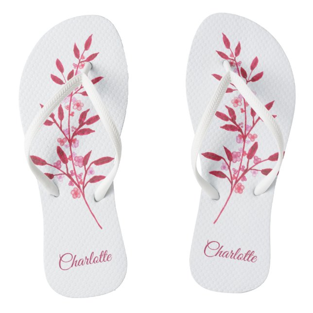 Hübscher Burgund Pink Wasserfarbname Floral Flip Flops (Fußbett)