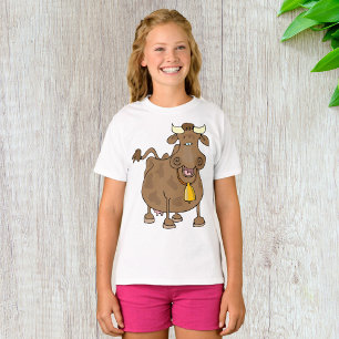 Hübscher Cartoon Braune Kuh mit Glockenfarm T-Shirt