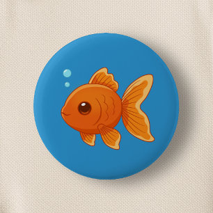 Hübscher Cartoon-Goldfisch auf Blau Button