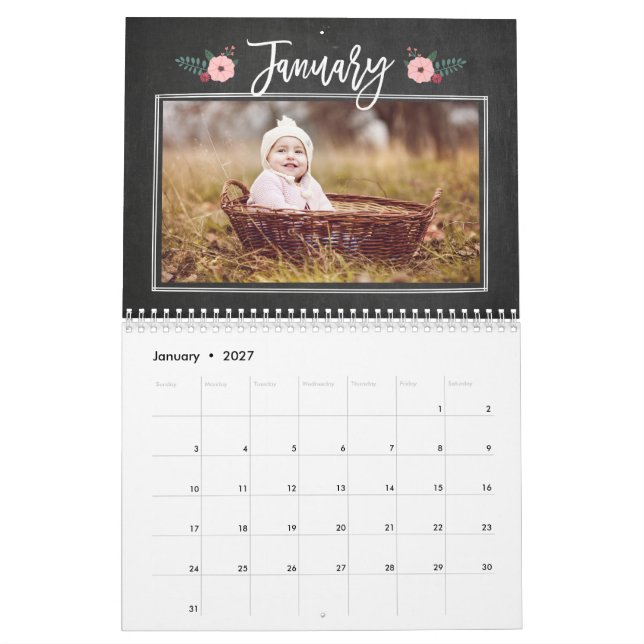 Hübscher Chalkboard-Kalender für benutzerdefiniert Kalender (Jan 2027)
