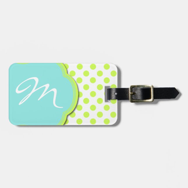 Hübscher Chartreuse u. Aqua-Monogramm-Gepäck-Umbau Gepäckanhänger (Vorderseite horizontal)