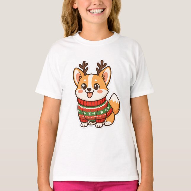Hübscher Corgi-Hund hässlicher Weihnachtspullover  T-Shirt (Vorderseite)