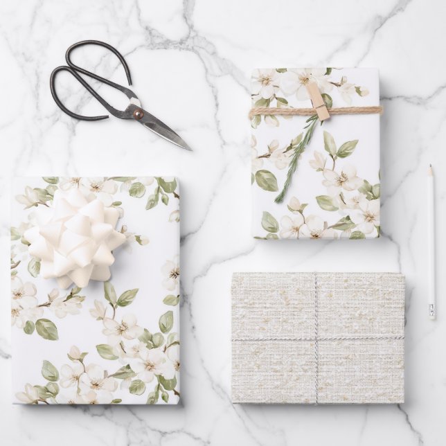 Hübscher cremefarbener blühender Baum Hochzeit Geschenkpapier Set (Vorderseite)