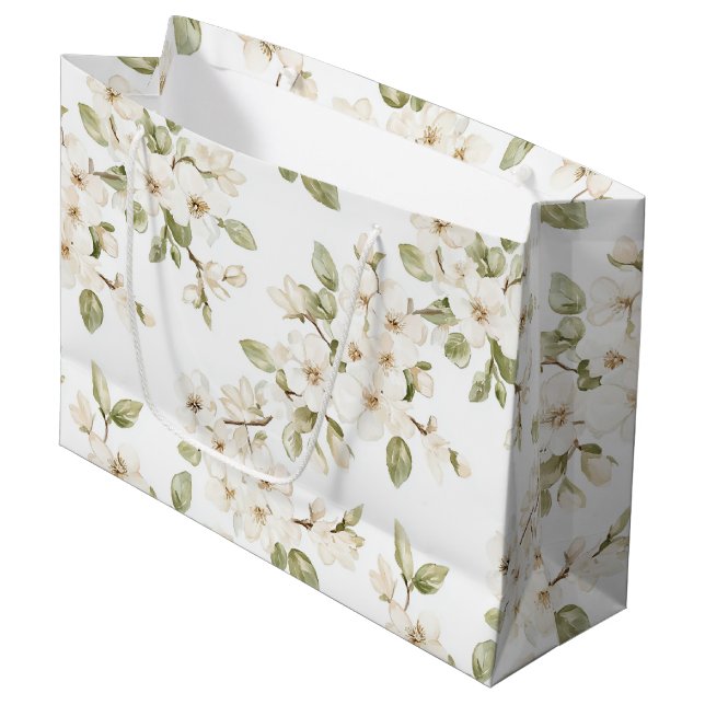 Hübscher cremefarbener blühender Baum Hochzeit Große Geschenktüte (Vorderseite Schrägansicht)