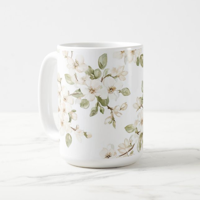 Hübscher cremefarbener blühender Baum  Kaffeetasse (Vorderseite Links)