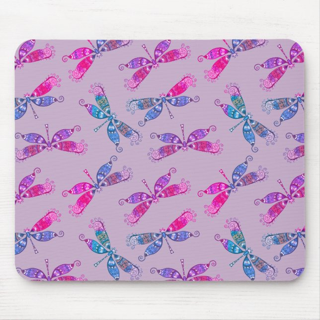 Hübscher Dragonfly Lila Blue Two Tone Muster Mousepad (Vorne)