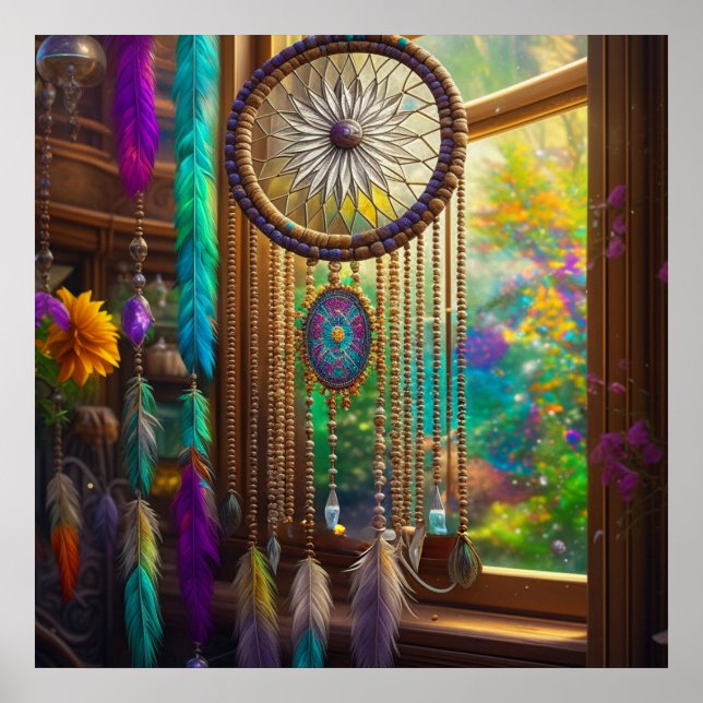Hübscher Dreamcatcher in Window Lila Boho Poster (Vorne)