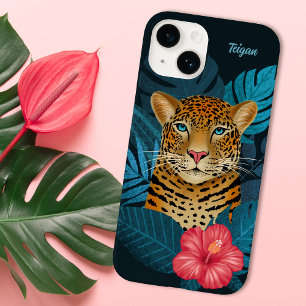 Hübscher Dschungel Leopard Blau Name Case-Mate iPhone 14 Hülle