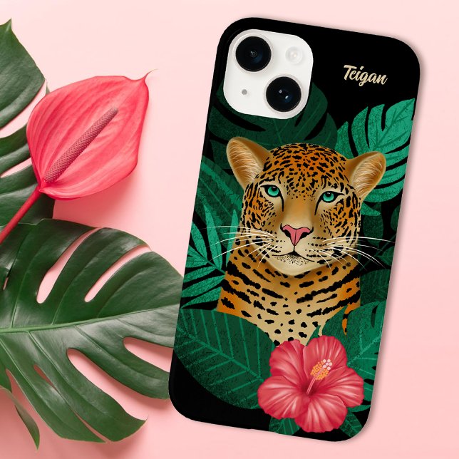 Hübscher Dschungel Leopard | Schwarz | Name Case-Mate iPhone Hülle (Von Creator hochgeladen)