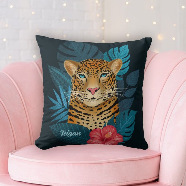 Hübscher Dschungel Leopard | Schwarz | Name Kissen (Von Creator hochgeladen)