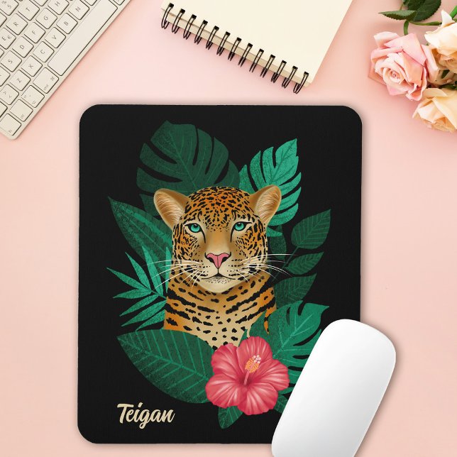 Hübscher Dschungel Leopard | Schwarz | Name Mousepad (Von Creator hochgeladen)