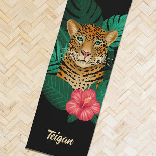 Hübscher Dschungel Leopard Schwarz Name Yogamatte