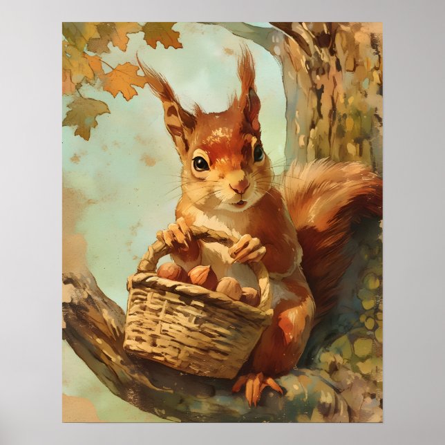 Hübscher Eichhörnchen-Korb Baby-Zimmer-Dekor Poster (Vorne)