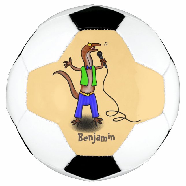 Hübscher Eidechsengesang mit Mikrofon-Cartoon Fußball (Vorderseite)