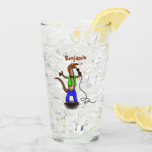Hübscher Eidechsengesang mit Mikrofon-Cartoon Glas