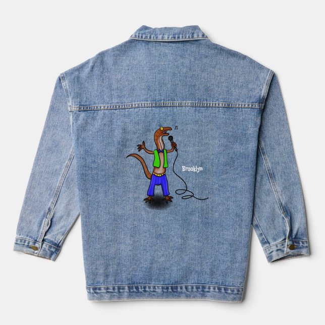 Hübscher Eidechsengesang mit Mikrofon-Cartoon Jeansjacke (Rückseite)