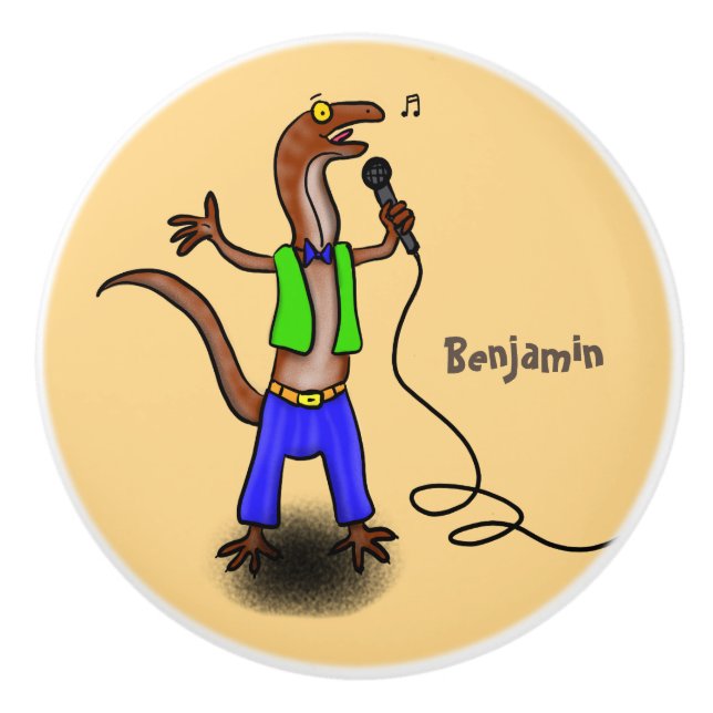 Hübscher Eidechsengesang mit Mikrofon-Cartoon Keramikknauf (Vorderseite)