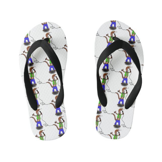 Hübscher Eidechsengesang mit Mikrofon-Cartoon Kinderbadesandalen (Fußbett)