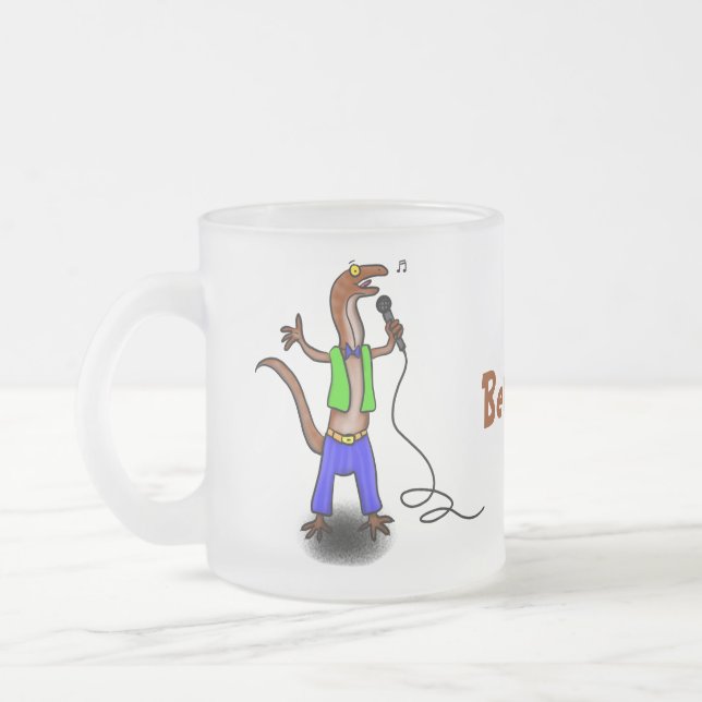 Hübscher Eidechsengesang mit Mikrofon-Cartoon Mattglastasse (Links)